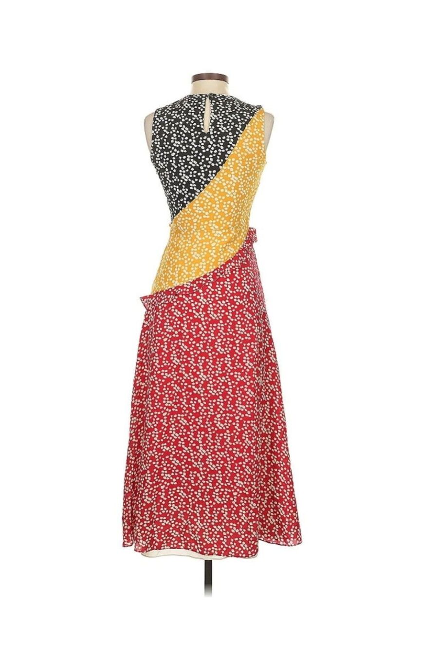 Saloni Agnes Knot Print Silk Midi Dress 2 Multicolor Floral Ruffle Wedding Guest - Picture 5 of 8
